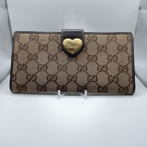 Gucci Brown GG Canvas Heart-Accent Continental Wallet
